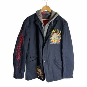 Ed Hardy Mens Military Blazer Jacket Hoodie By Christian Audigier XL Y2K